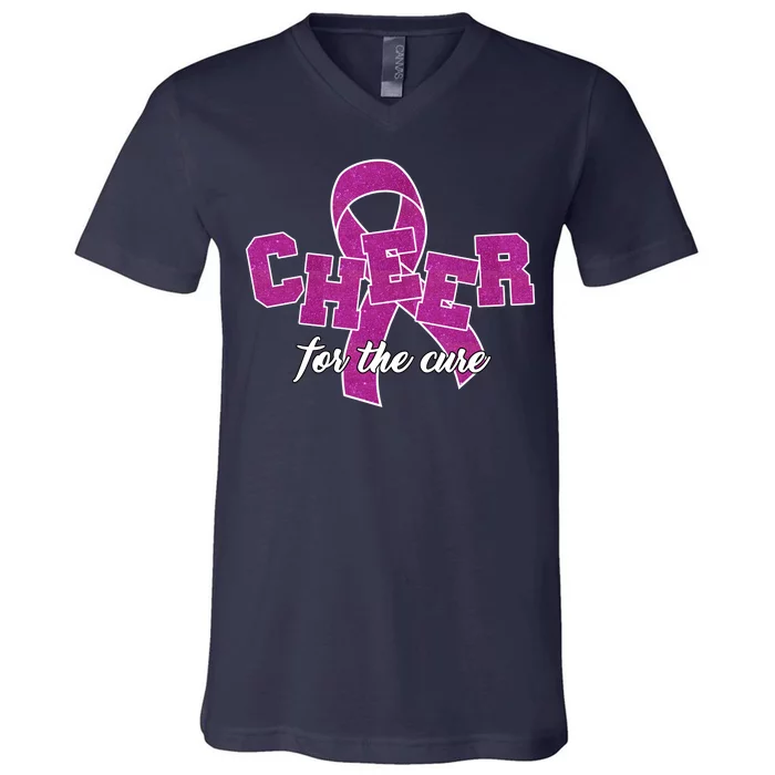 Cheer For The Cure Breast Cancer Awareness Ribbon V-Neck T-Shirt