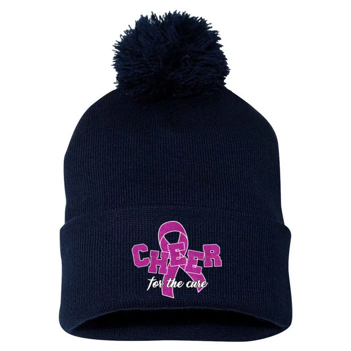 Cheer For The Cure Breast Cancer Awareness Ribbon Pom Pom 12in Knit Beanie