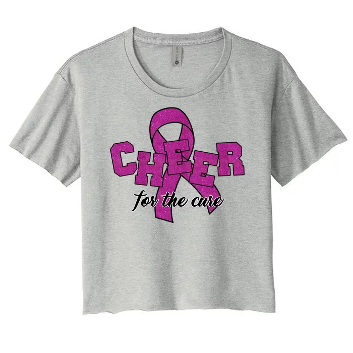 Cheer For The Cure Breast Cancer Awareness Ribbon Women's Crop Top Tee