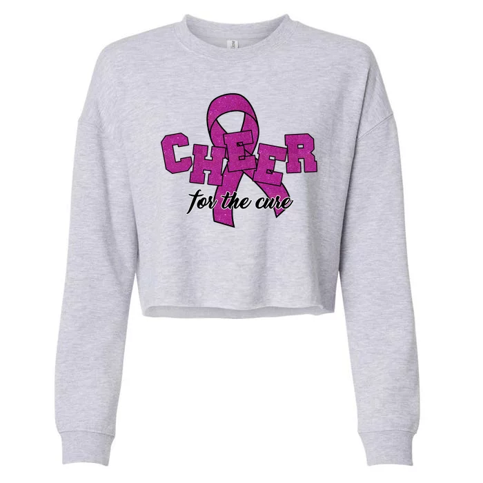 Cheer For The Cure Breast Cancer Awareness Ribbon Cropped Pullover Crew