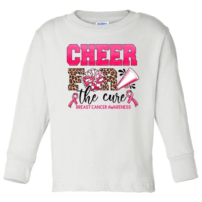 Cheer For The Cure Cheerleader Pink Ribbon Breast Cancer Toddler Long Sleeve Shirt