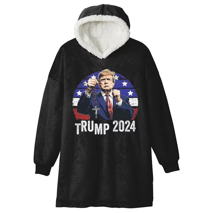 Catholics For Trump 2024 Rosary Election Hooded Wearable Blanket