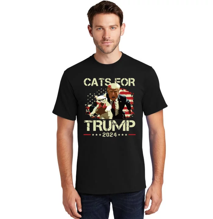 Cats For Trump 2024 Funny Vote For Trump Cats 2024 Tall T-Shirt