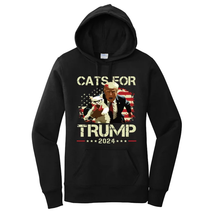 Cats For Trump 2024 Funny Vote For Trump Cats 2024 Women's Pullover Hoodie