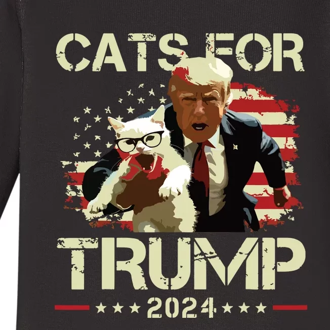 Cats For Trump 2024 Funny Vote For Trump Cats 2024 Baby Long Sleeve Bodysuit