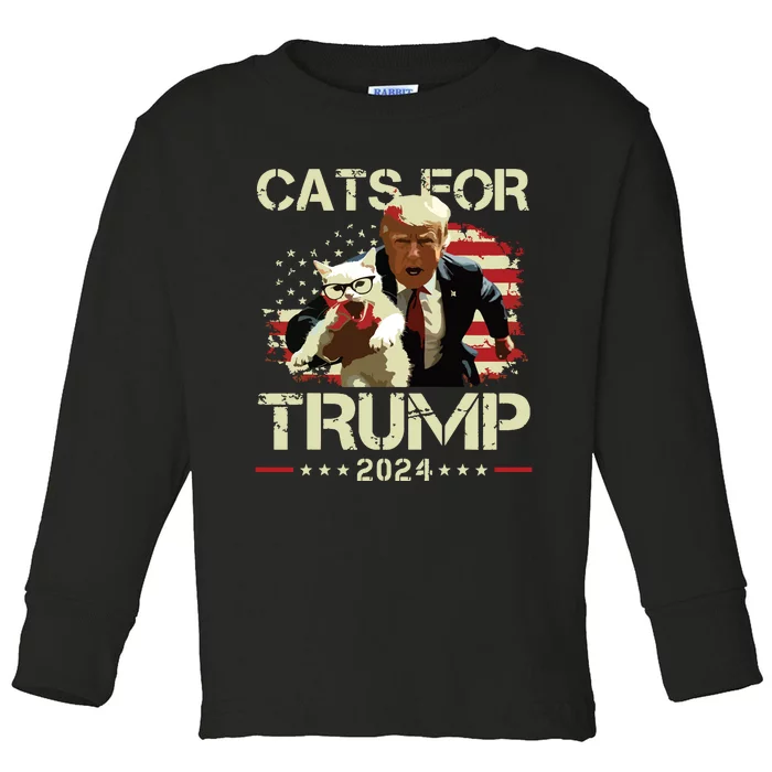 Cats For Trump 2024 Funny Vote For Trump Cats 2024 Toddler Long Sleeve Shirt