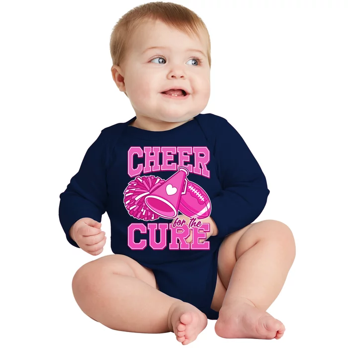 Cheer For The Cure Breast Cancer Awareness Cheerleader Baby Long Sleeve Bodysuit