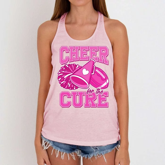 Cheer For The Cure Breast Cancer Awareness Cheerleader Women's Knotted Racerback Tank