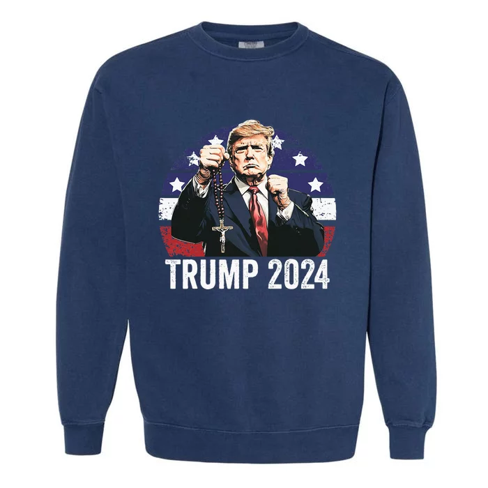 Catholics For Trump 2024 Rosary Election Garment-Dyed Sweatshirt