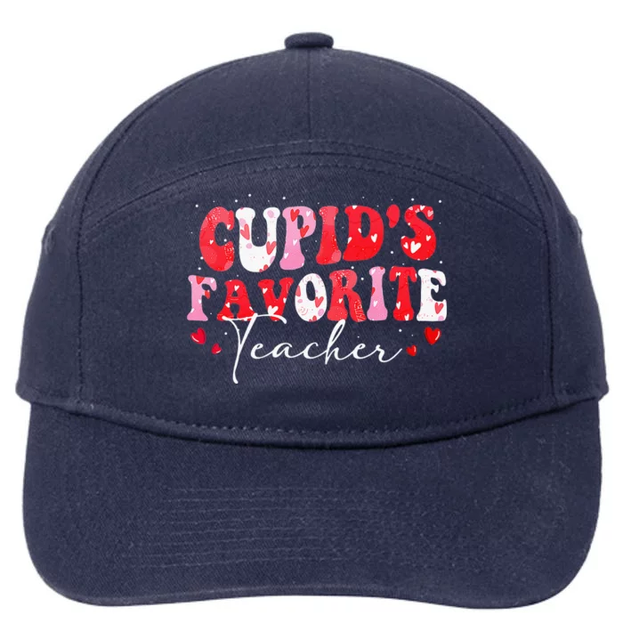 Cupid's Favorite Teacher Retro Valentines Day 7-Panel Snapback Hat