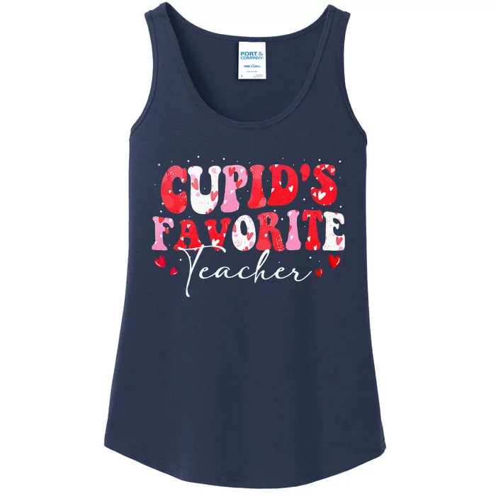 Cupid's Favorite Teacher Retro Valentines Day Ladies Essential Tank