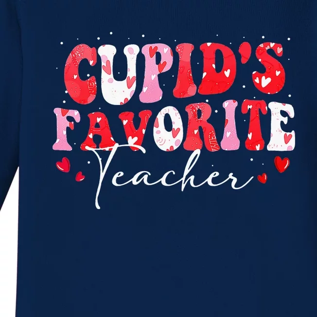 Cupid's Favorite Teacher Retro Valentines Day Baby Long Sleeve Bodysuit