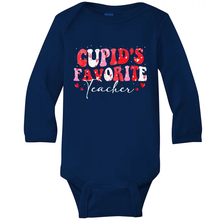 Cupid's Favorite Teacher Retro Valentines Day Baby Long Sleeve Bodysuit