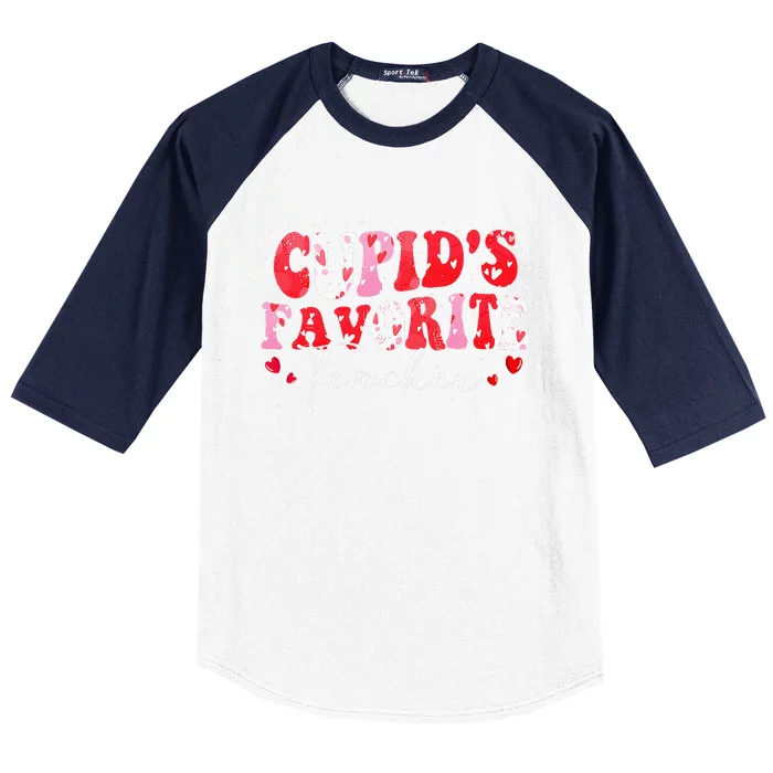 Cupid's Favorite Teacher Retro Valentines Day Baseball Sleeve Shirt