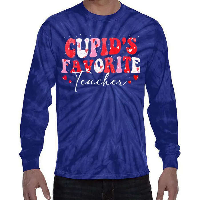 Cupid's Favorite Teacher Retro Valentines Day Tie-Dye Long Sleeve Shirt