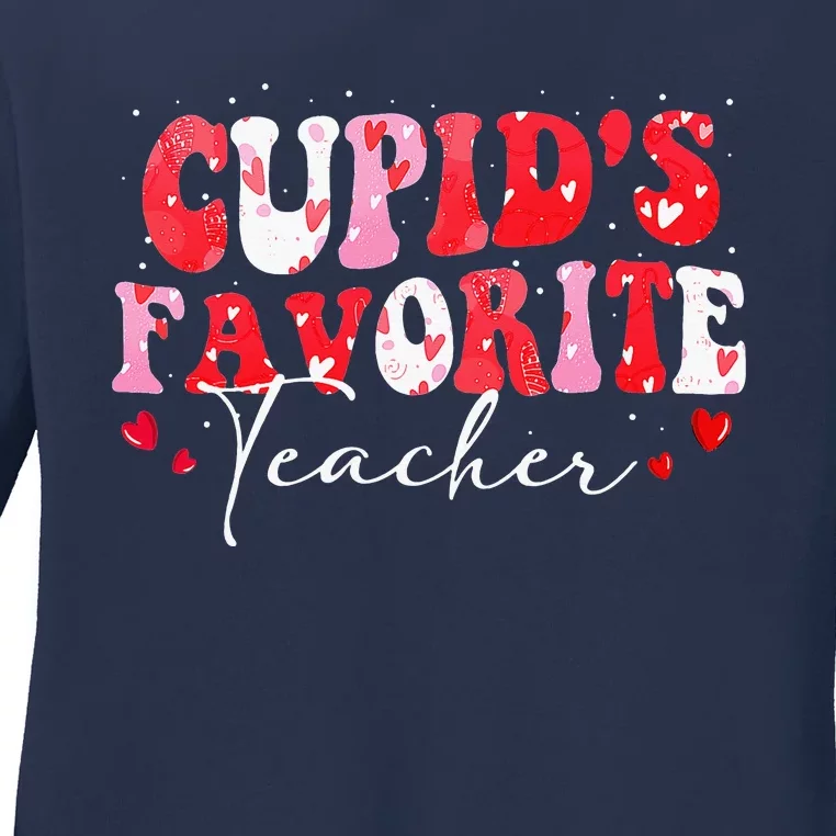 Cupid's Favorite Teacher Retro Valentines Day Ladies Long Sleeve Shirt