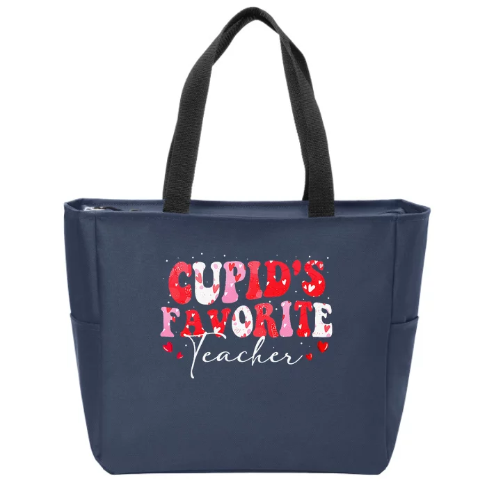 Cupid's Favorite Teacher Retro Valentines Day Zip Tote Bag