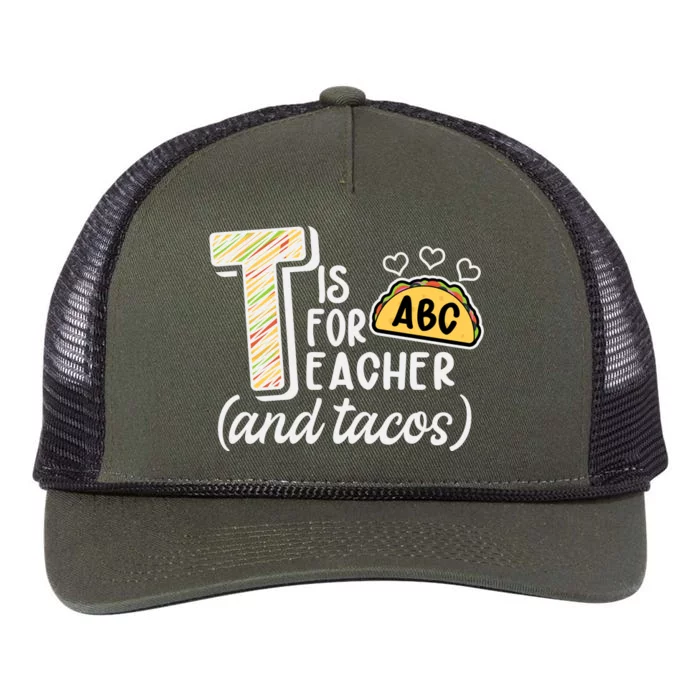 Cute Funny T Is For Teacher And Tacos Retro Rope Trucker Hat Cap