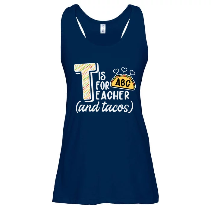 Cute Funny T Is For Teacher And Tacos Ladies Essential Flowy Tank