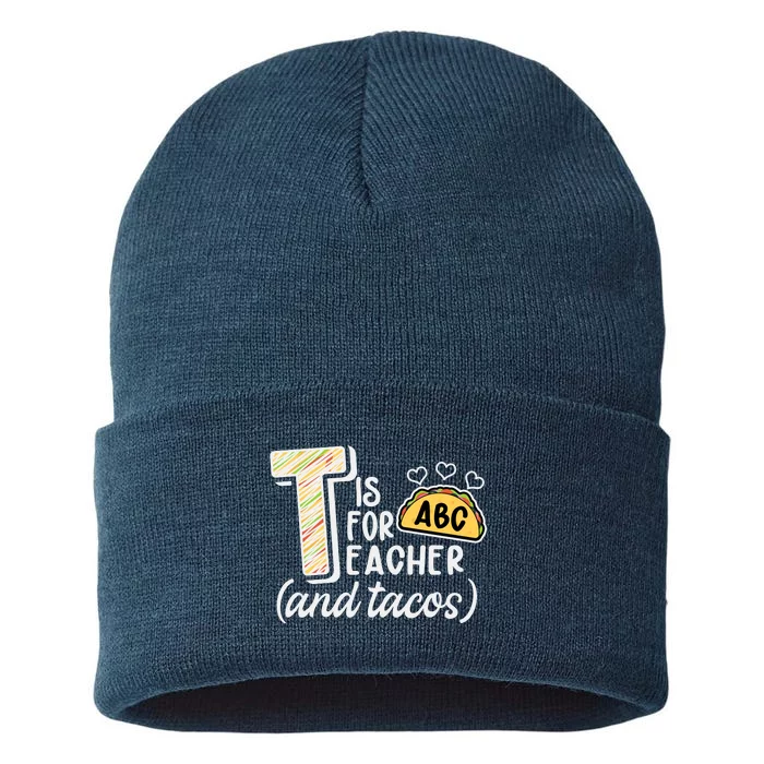 Cute Funny T Is For Teacher And Tacos Sustainable Knit Beanie