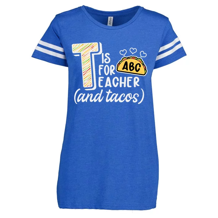 Cute Funny T Is For Teacher And Tacos Enza Ladies Jersey Football T-Shirt