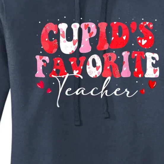 Cupid's Favorite Teacher Groovy Valentines Day Women Women's Pullover Hoodie