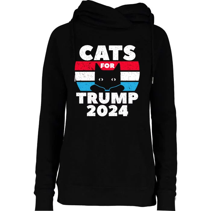 Cats For Trump 2024 Election Womens Funnel Neck Pullover Hood