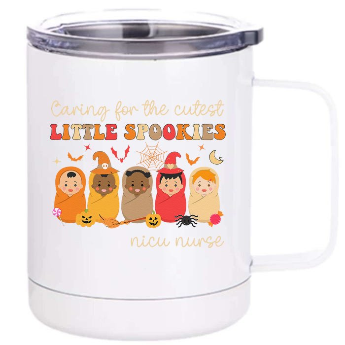 Caring For The Cutest Spookies Neonatal Nicu Nurse Halloween Front & Back 12oz Stainless Steel Tumbler Cup