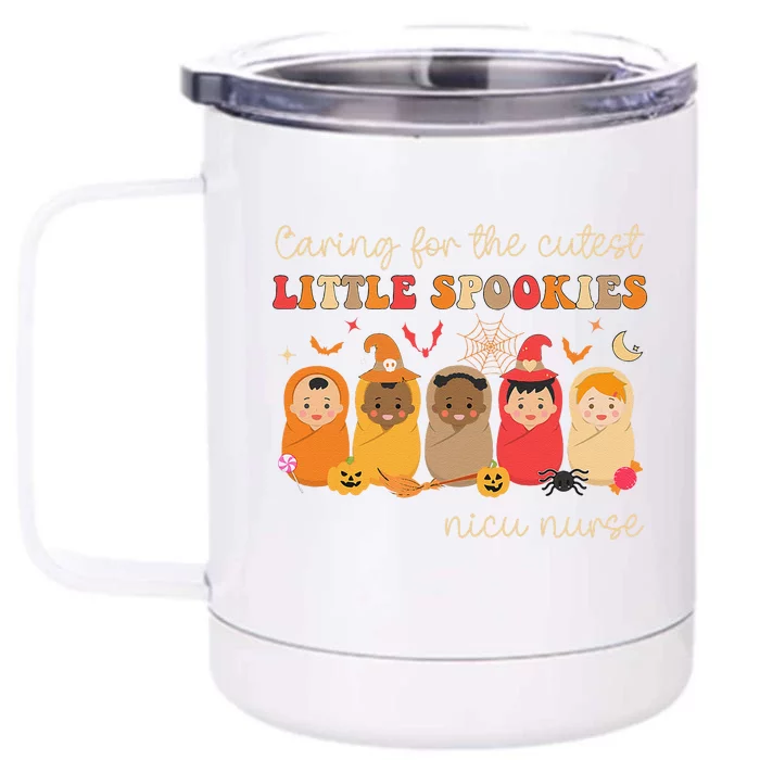 Caring For The Cutest Spookies Neonatal Nicu Nurse Halloween Front & Back 12oz Stainless Steel Tumbler Cup