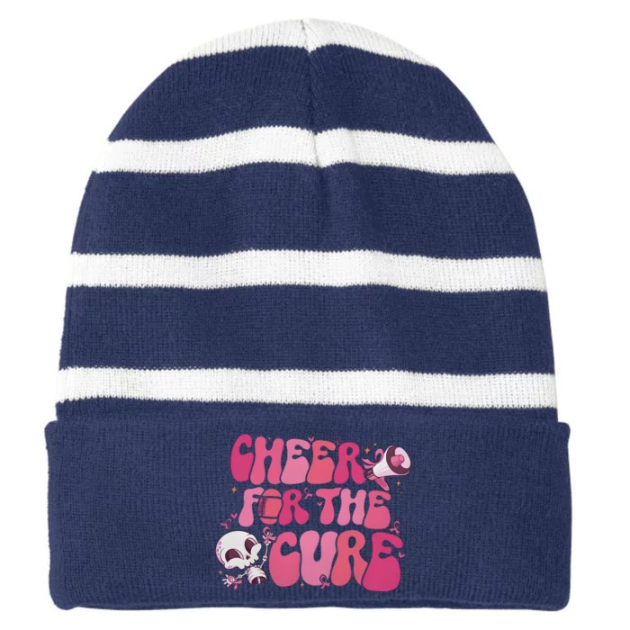 Cheer For The Cure Breast Cancer Football Pink Out Striped Beanie with Solid Band