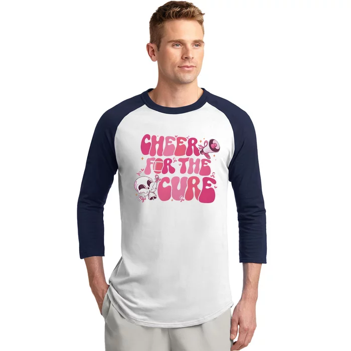 Cheer For The Cure Breast Cancer Football Pink Out Baseball Sleeve Shirt