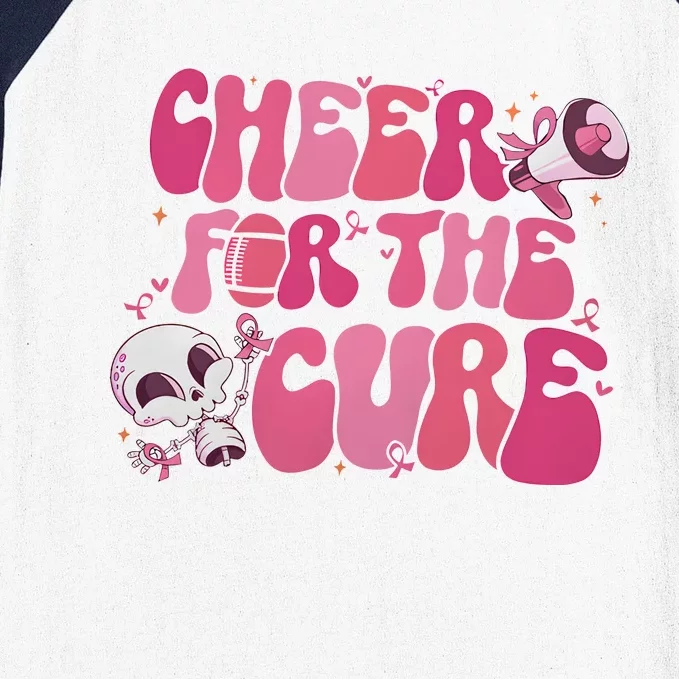 Cheer For The Cure Breast Cancer Football Pink Out Baseball Sleeve Shirt