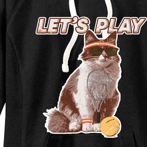 Cool Funny Tennis Cat Wearing Sunglasses Tennis Racket Ball Women's Fleece Hoodie