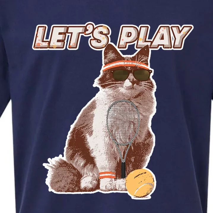 Cool Funny Tennis Cat Wearing Sunglasses Tennis Racket Ball Sueded Cloud Jersey T-Shirt