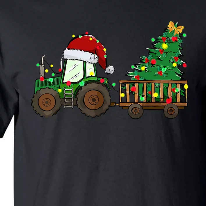 Christmas Farm Tractor Xmas Tree Lights Santa Hat Farmer Tall T-Shirt