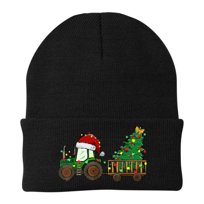 Christmas Farm Tractor Xmas Tree Lights Santa Hat Farmer Knit Cap Winter Beanie