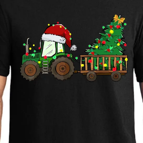 Christmas Farm Tractor Xmas Tree Lights Santa Hat Farmer Pajama Set