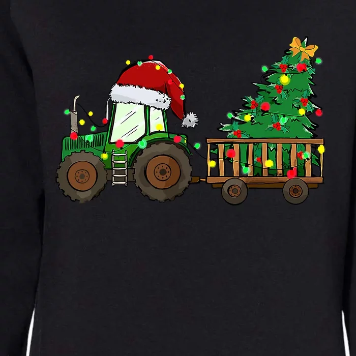 Christmas Farm Tractor Xmas Tree Lights Santa Hat Farmer Womens California Wash Sweatshirt