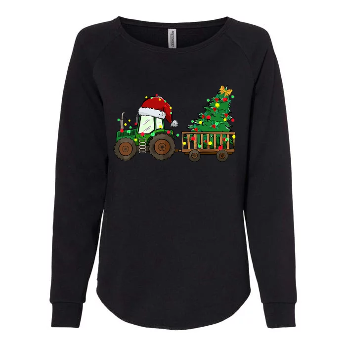 Christmas Farm Tractor Xmas Tree Lights Santa Hat Farmer Womens California Wash Sweatshirt