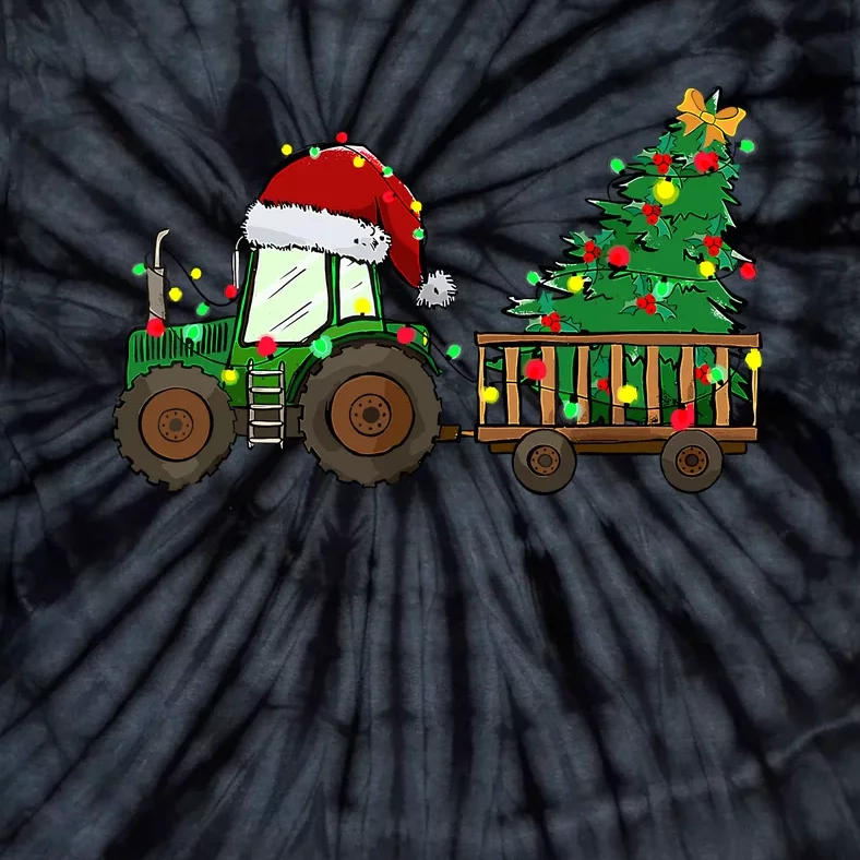 Christmas Farm Tractor Xmas Tree Lights Santa Hat Farmer Tie-Dye T-Shirt