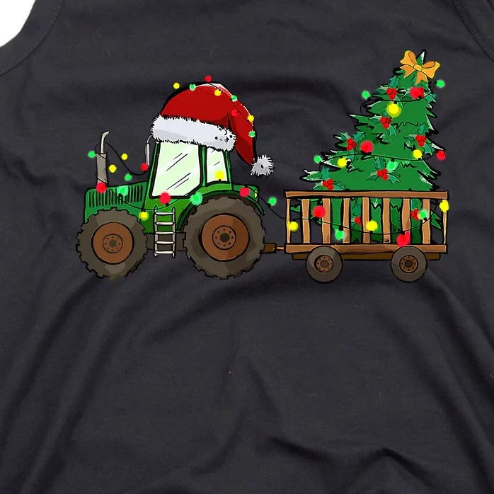 Christmas Farm Tractor Xmas Tree Lights Santa Hat Farmer Tank Top