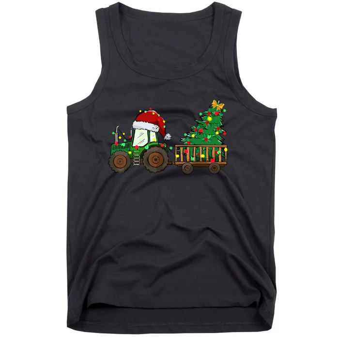 Christmas Farm Tractor Xmas Tree Lights Santa Hat Farmer Tank Top