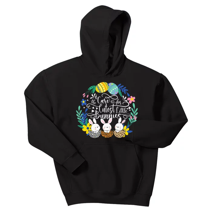 Care For The Cutest Little Bunnies NICU Nurse Easter Leopard Kids Hoodie