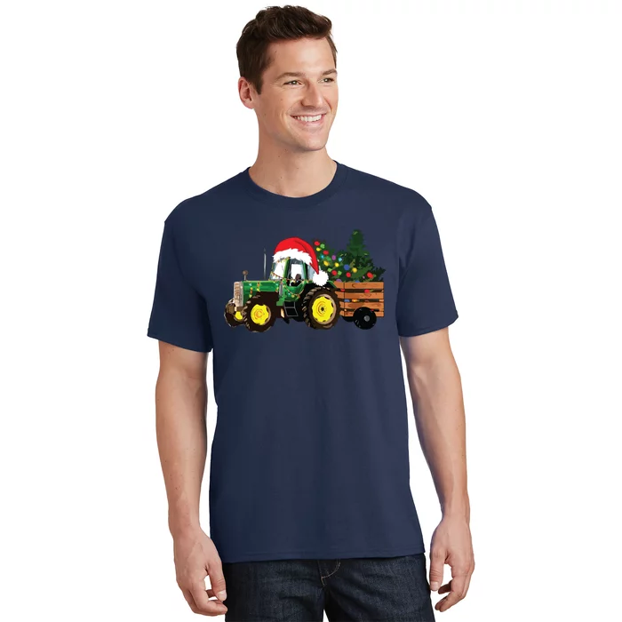 Christmas Farm Tractor Christmas Tree Lights Santa Farmer T-Shirt