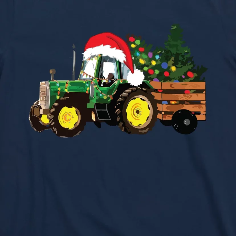 Christmas Farm Tractor Christmas Tree Lights Santa Farmer T-Shirt