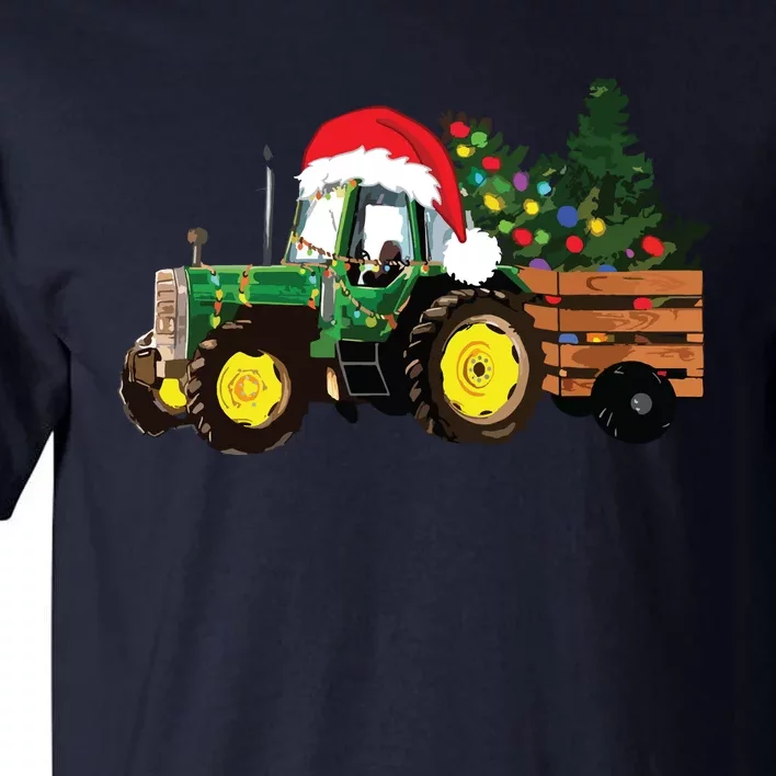 Christmas Farm Tractor Christmas Tree Lights Santa Farmer Tall T-Shirt