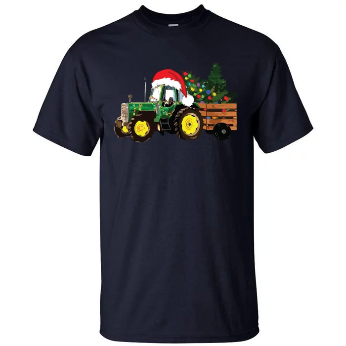 Christmas Farm Tractor Christmas Tree Lights Santa Farmer Tall T-Shirt