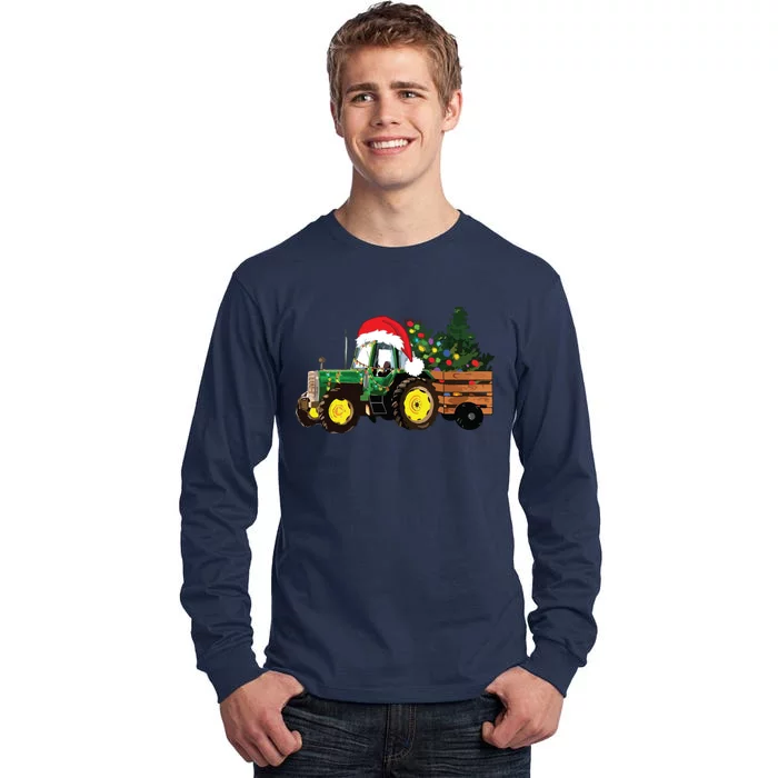 Christmas Farm Tractor Christmas Tree Lights Santa Farmer Tall Long Sleeve T-Shirt