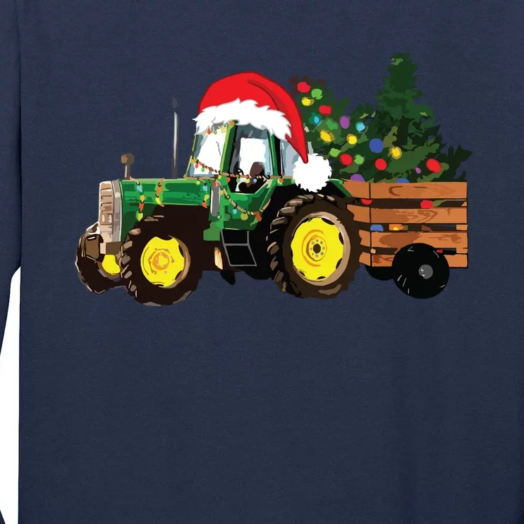 Christmas Farm Tractor Christmas Tree Lights Santa Farmer Tall Long Sleeve T-Shirt