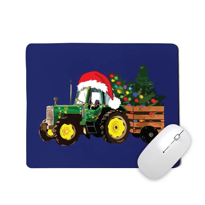 Christmas Farm Tractor Christmas Tree Lights Santa Farmer Mousepad